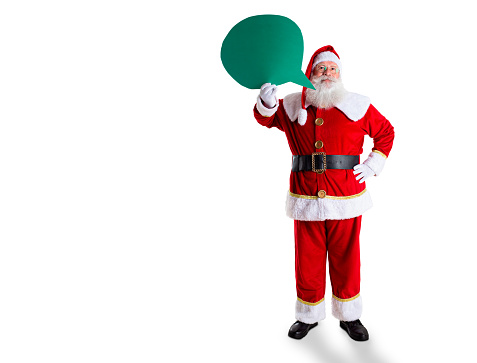 Santa Claus holding blank text balloon.