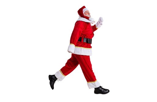 Santa Claus running on white background