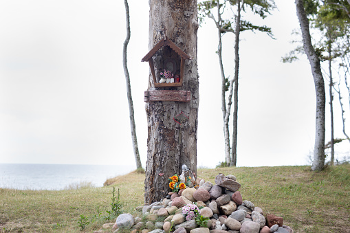 Chapel on the tree,  Baltic Sea. On the cliff.