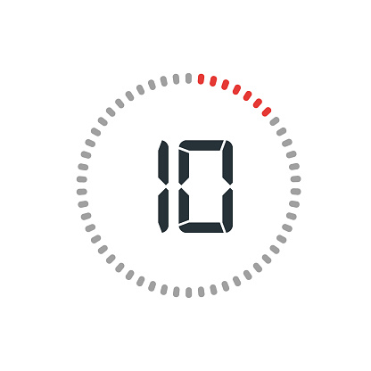Countdown timer with ten seconds or minutes in modern style. Isolated on a white background