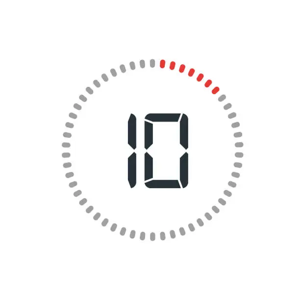 Vector illustration of Countdown timer with ten seconds or minutes in modern style. Isolated on a white background