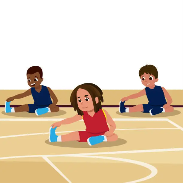 Vector illustration of Basketball Player Child Set Vector. Poses. Leads The Ball. Sport Game