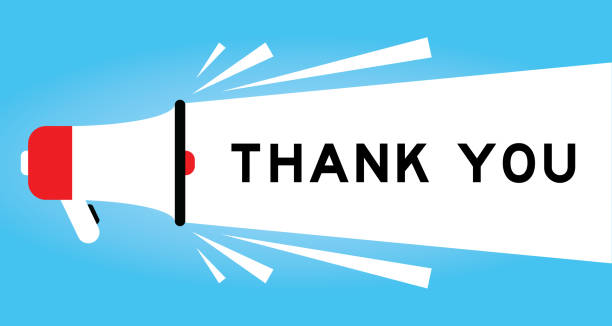 istock Color megphone icon with word thank you in white banner on blue background 1406937965