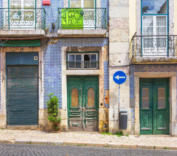 Fragment of the facade of the house. Lisbon, Portugal stock photo