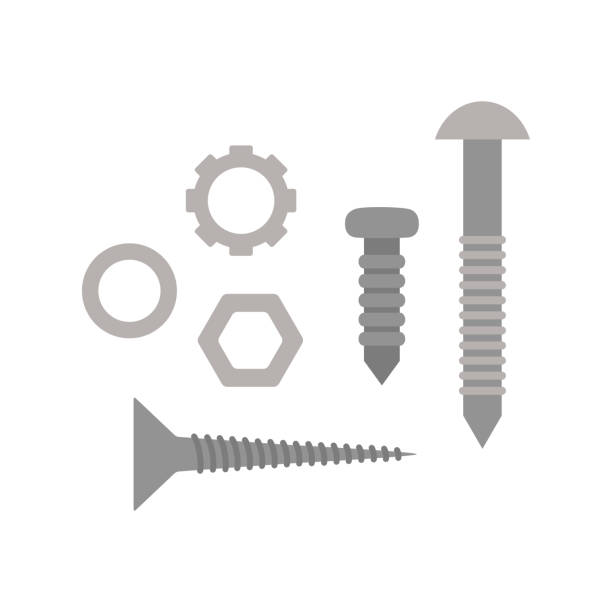 cartoon screws, bolts and nuts isolated on white - nuts stock illustrations