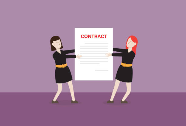 Business people fight for a contract Business people fight for a contract contracting stock illustrations