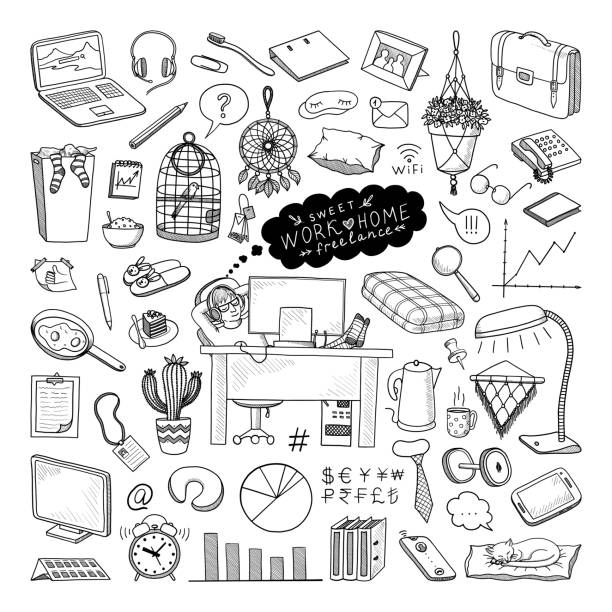 ilustrações de stock, clip art, desenhos animados e ícones de big vector collection of objects for work at home on a white background - necktie isolated clothing white