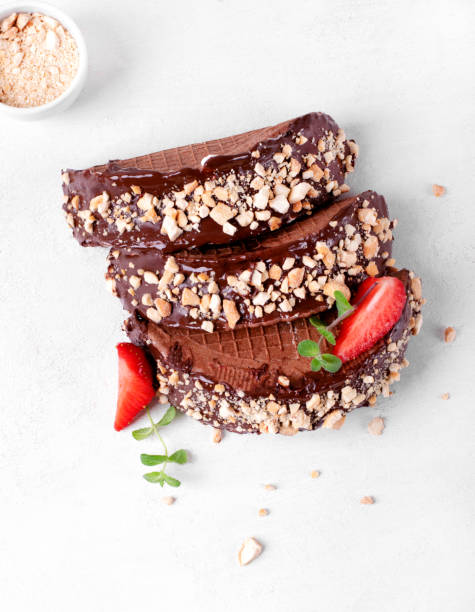 Sweet tacos with chocolate thin waffle and ice cream