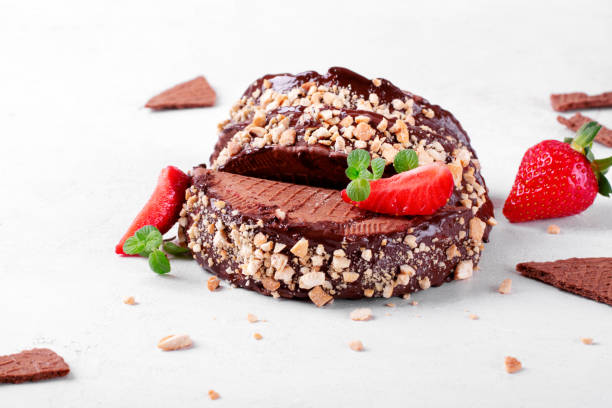 istock Sweet tacos with chocolate thin waffle and ice cream 1406940965
