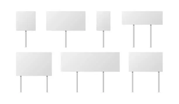 Vector illustration of White blank boards signs. Vector illustration. stock image.