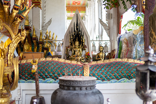 Bangkok, Thailand - June 18, 2022. Wat Nak Prok.  A temple dedicated to Naga-protected Buddha statues.\nIt is quiet and peaceful.