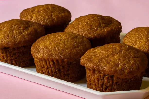 Photo of A plate of simple muffins on a pink surface