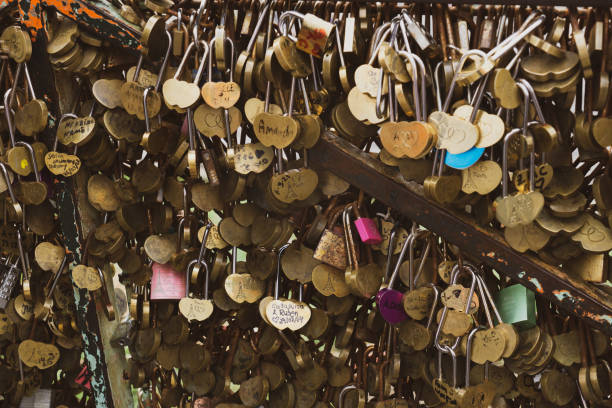 istock Large set of padlocks on a bridge 1406947138