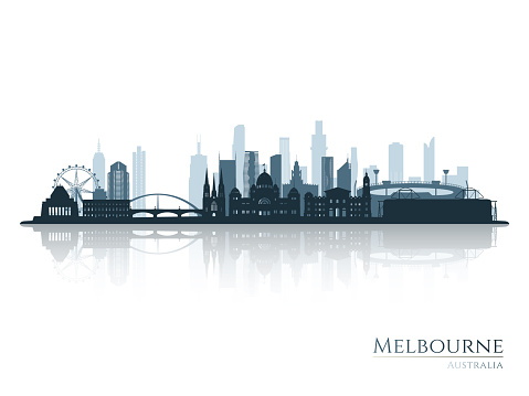 Melbourne skyline silhouette with reflection. Landscape Melbourne, Australia. Vector illustration.