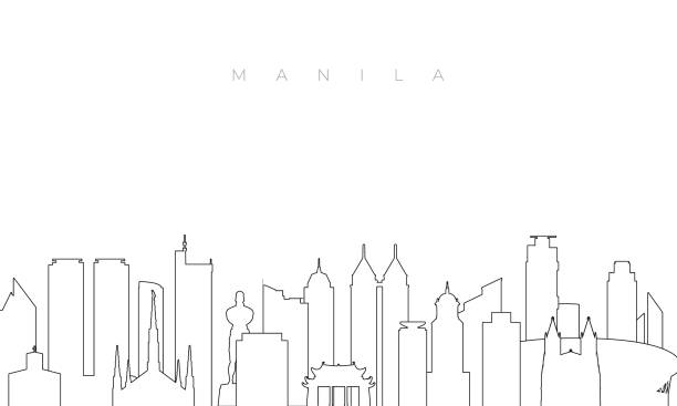 Outline Manila skyline. Trendy template with Manila city buildings and landmarks in line style. Stock vector design. Outline Manila skyline. Trendy template with Manila city buildings and landmarks in line style. Stock vector design. national capital region philippines stock illustrations