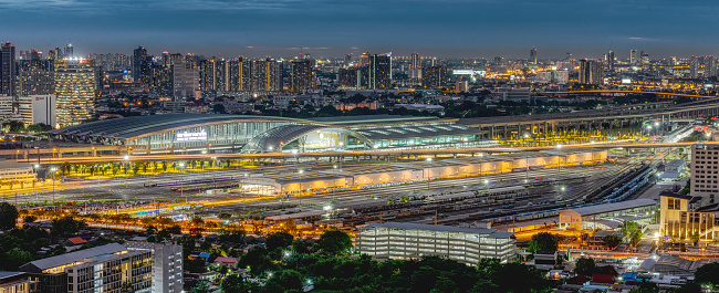 An aerial view of Bangsue Grand Station in Bangkok, Thailand.