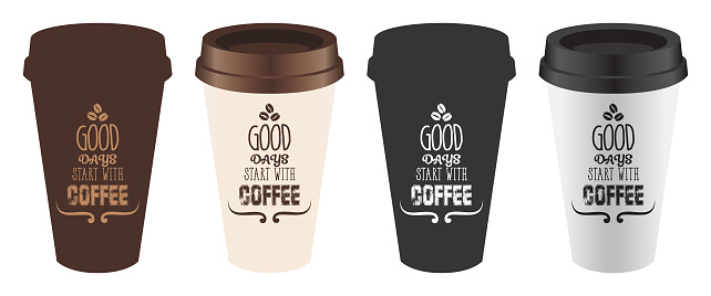 vector, coffee cups illustration, coffee cup silhouettes