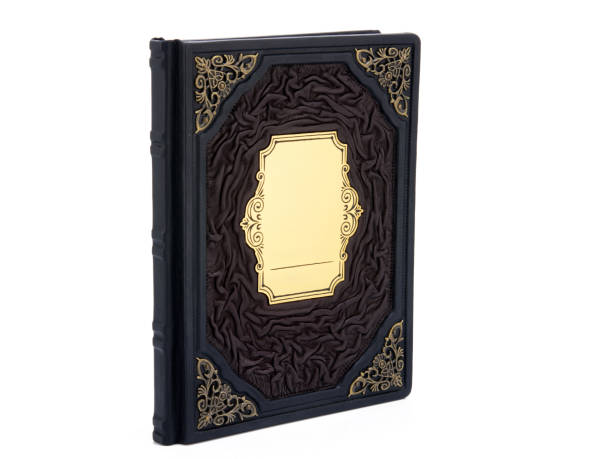 istock Leather mockup book with cover color isolated on white background, front view. With empty lable and metal fittings. 1406951246