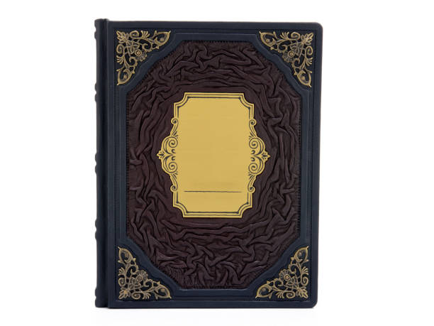 istock Leather mockup book with cover color isolated on white background, front view. With empty lable and metal fittings. 1406951250