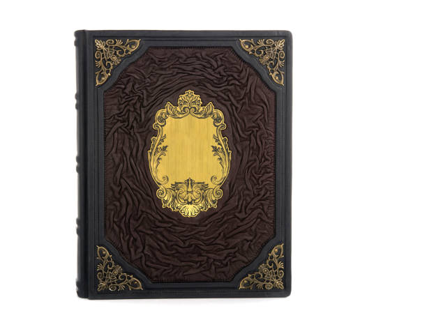 istock Leather mockup book with cover color isolated on white background, front view. With empty lable and metal fittings. 1406951257