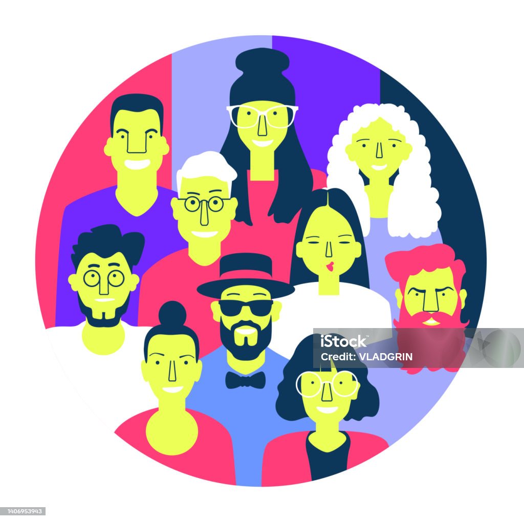 다른 국적과 문화를 가진 사람들의 그룹 사람들 배경 추상적 인 사람들의 군중 어깨 아바타 밝은 사람들 초상화 세트 개성-개념에 ...