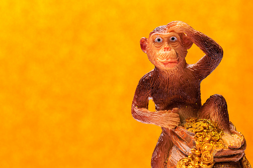 Abstract figure of a surprised monkey. The concept of smallpox or monkeypox. Background with copy space for text