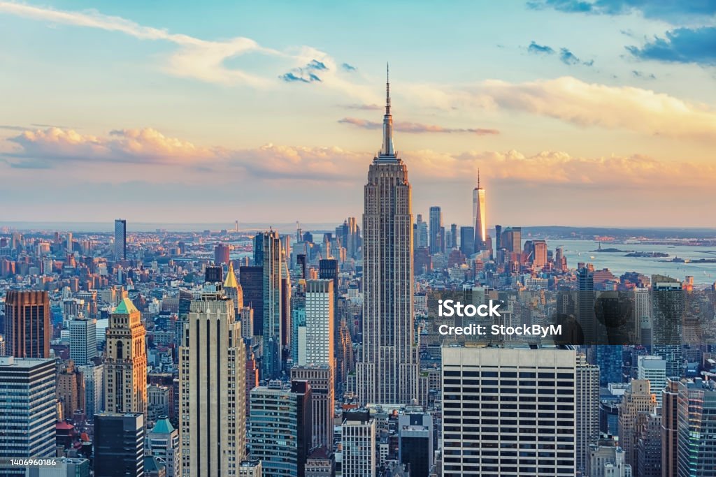 The skyline of New York City, United States Buildings in Manhattan, New York New York City Stock Photo