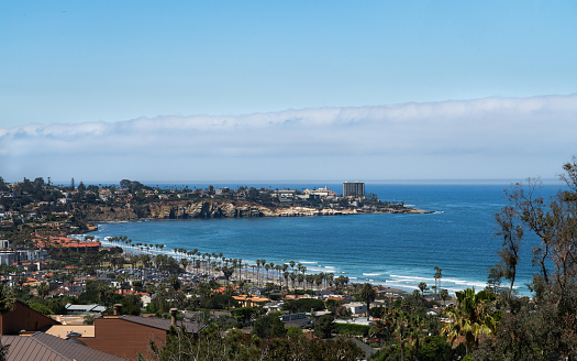 This view encompasses the major touristy area of La Jolla, California -- seen at a hillside