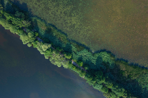 panoramic aerial view of a beautiful lake on a summer day