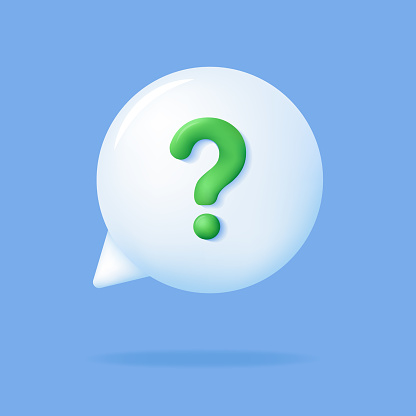 3d Chat bubble with question mark. White Speech or speak bubble on blue background. FAQ, support, help center. Social network communication concept. Vector illustration.