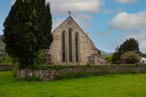 Beautiful old stone church and graveyard in rural Wales UK