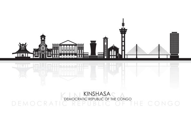 illustrazioni stock, clip art, cartoni animati e icone di tendenza di silhouette skyline panorama di kinshasa, repubblica democratica del congo - kinshasa