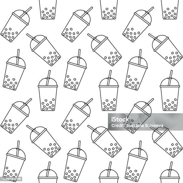 Boba Tabling Vector Vector Seamless Pattern Of Flat Bobble Boba Tea Stock Illustration ...