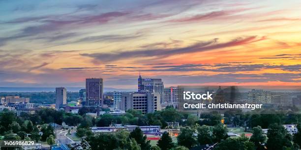 Sunset Over Downtown Boise Idaho Stock Photo - Download Image Now - Boise, Idaho, Downtown District