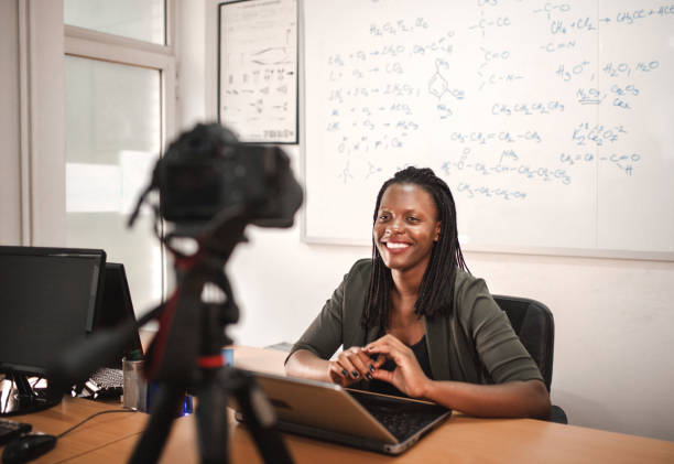 istock Black female teacher holding online class 1406988086
