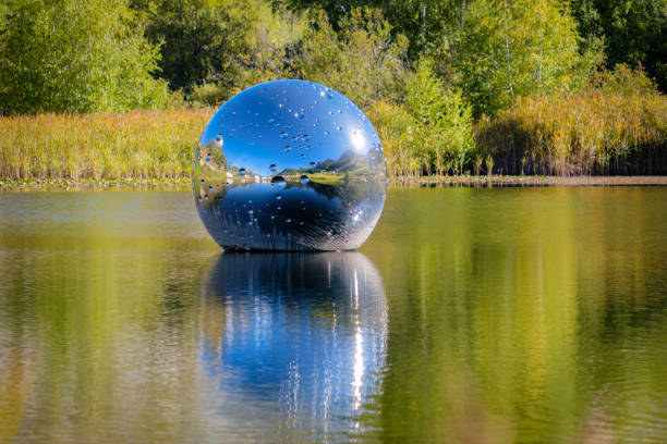 Giant horseshoe ring body piercing by Romanian artist Daniel Knorr, part of an Art Basel Miami Beach installation for the public, stands outside the Bass Museum of Art in Collins Park, South Beach.