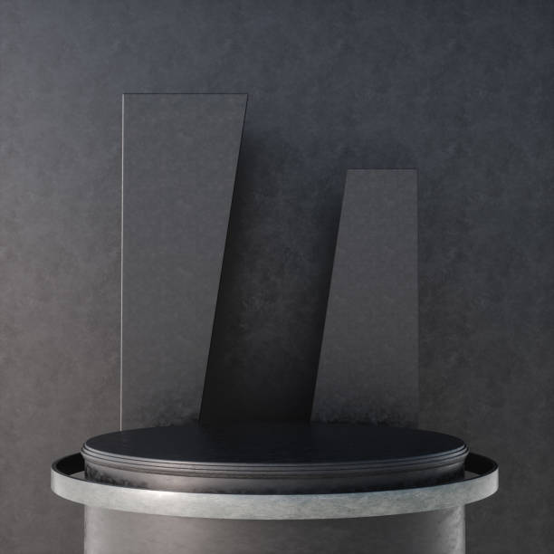 istock 3D illustration. Empty black podium for a product presentation on a dark background 1406990295