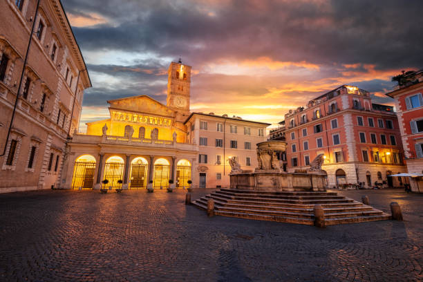 Rome, Italy at Basilica of Our Lady in Trastevere Rome, Italy at Basilica of Our Lady in Trastevere in the morning. roman empire stock pictures, royalty-free photos & images