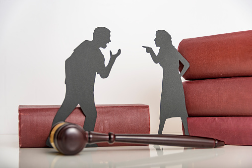 Silhouette symbol. Child custody. Family law proceedings. Divorce mediation, legal separation