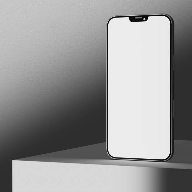 istock Mobile phone product podium stage for mockup presentation, black white 1406993548