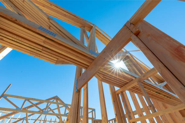 istock Closeup of roof with supporting frame work. 1406994736