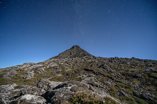 Piquinho, the highest mountain in Portugal.  Pico island in the Azores archipelago.  Night image.