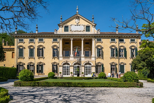 Valleggio sul Mincio, Italy, Apr. 2022 - The magnificent Villa Sigurtà built in 17th century, now a private residence hosting weddings and meeting