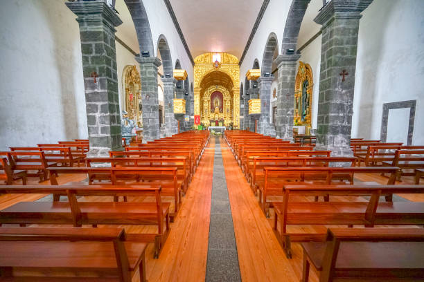 religious motifs inside the parish church of Madalena on the island of Pico, in the Azores archipelago. stock photo