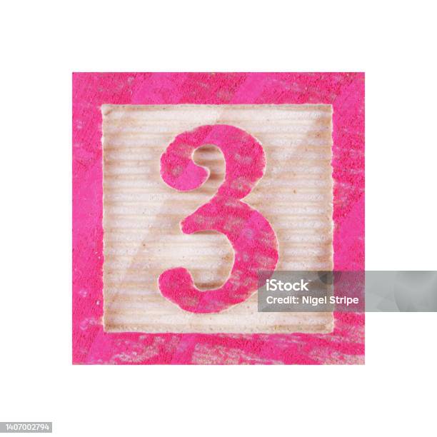 Number 3 Three Childs Wood Block On White With Clipping Path Stock Photo - Download Image Now