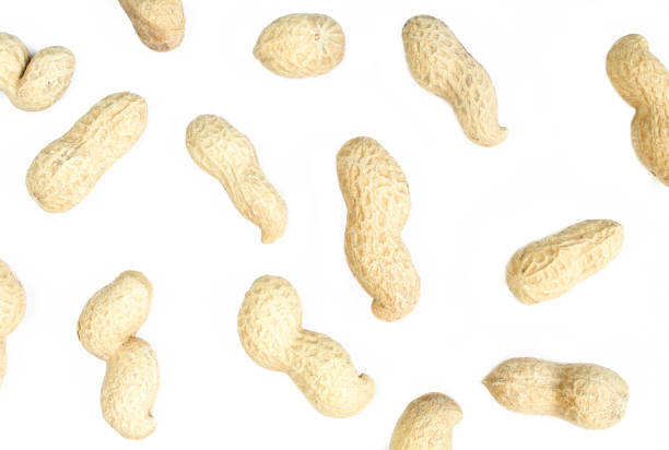 istock Wallpaper/texture made of peanuts in shell isolated on white background. Flat lay 1407003563