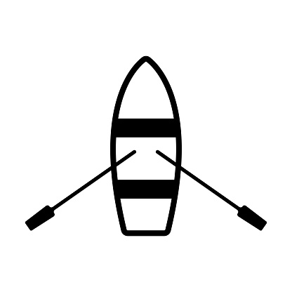 Boat icon. Black contour linear silhouette. Top view. Vector simple flat graphic illustration. Isolated object on a white background. Isolate.