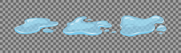 ilustraciones, imágenes clip art, dibujos animados e iconos de stock de derrame de agua, charcos colocados sobre un fondo transparente aislado. - puddle condensation water drop