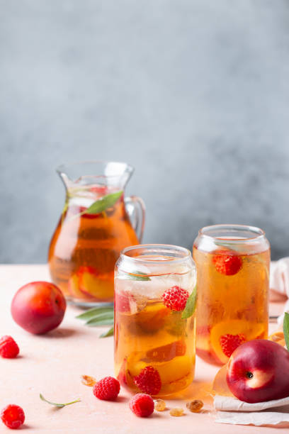 istock Peach raspberry iced tea, summer refreshing drink, beverage, cocktail 1407007365