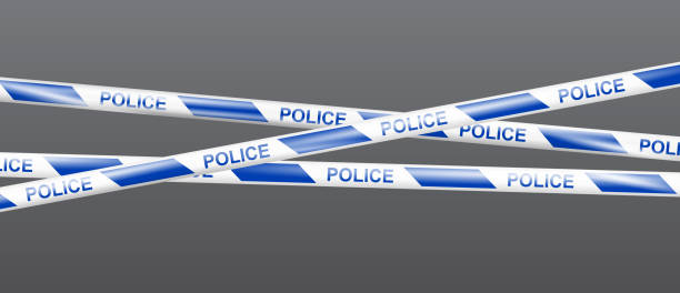 istock Realistic crossing caution police tape blue and white. Warning signs for crime scene or construction area. Police line and do not cross ribbon. Danger tape. Ribbons for accident, under construction 1407007422